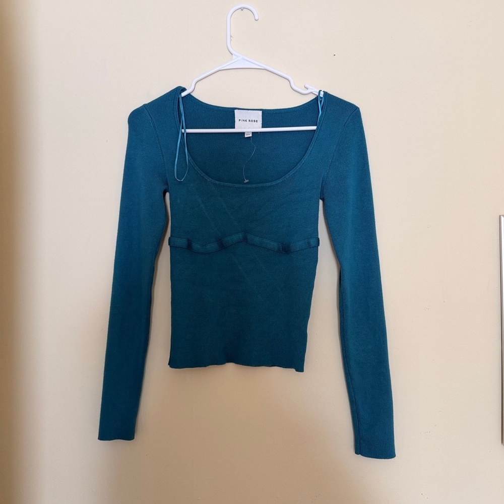 Pink Rose Teal Long Sleeve Top